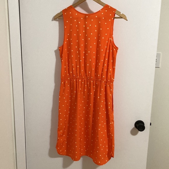 Merona Summer dress sleeveless polka dot orange stretchy waist pockets - Picture 2 of 8